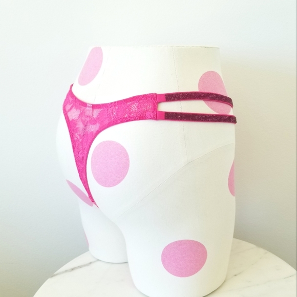 Victoria's Secret Very Sexy Pink Lace Rhinestone Crystal Strap Thong Panty NWT - Picture 5 of 12